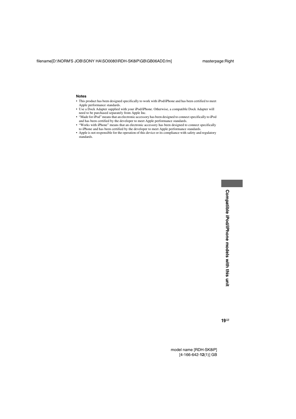 Sony RDH-SK8iP User Manual | Page 19 / 20