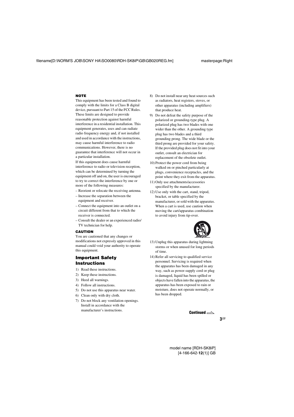 Sony RDH-SK8iP User Manual | Page 3 / 20