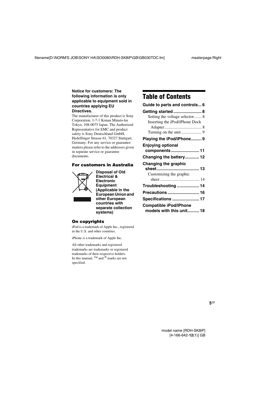 Sony RDH-SK8iP User Manual | Page 5 / 20
