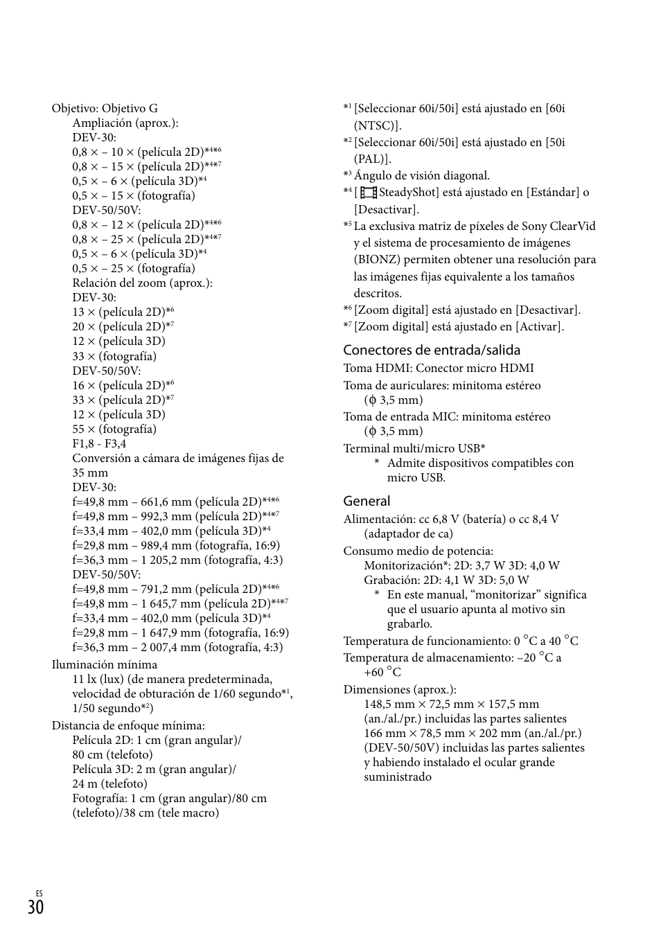 Conectores de entrada/salida, General | Sony DEV-50 User Manual | Page 108 / 116