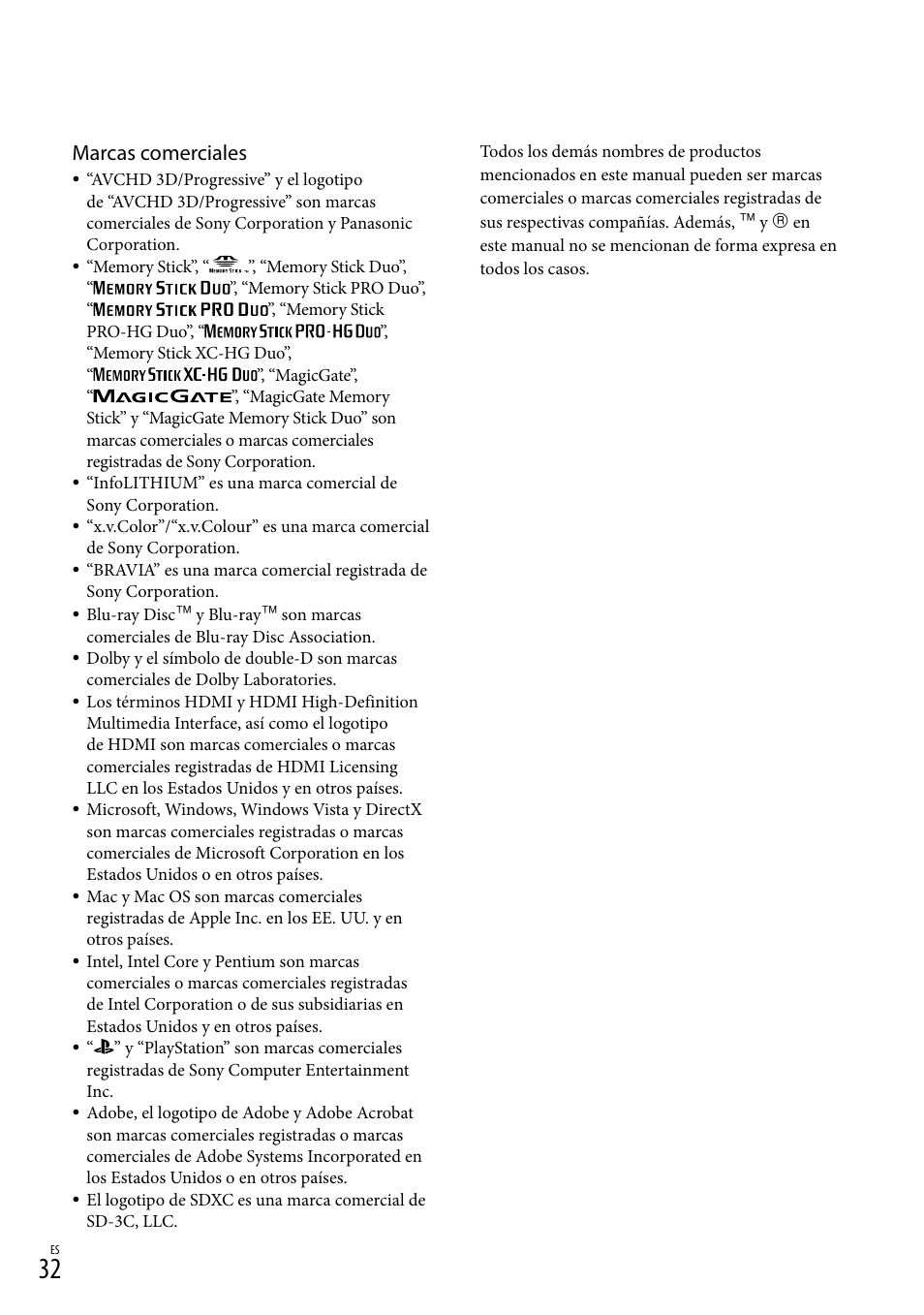 Marcas comerciales | Sony DEV-50 User Manual | Page 110 / 116