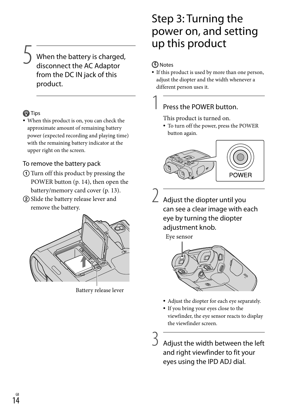 Step 3: turning the power on, and, Setting up this product | Sony DEV-50 User Manual | Page 14 / 116