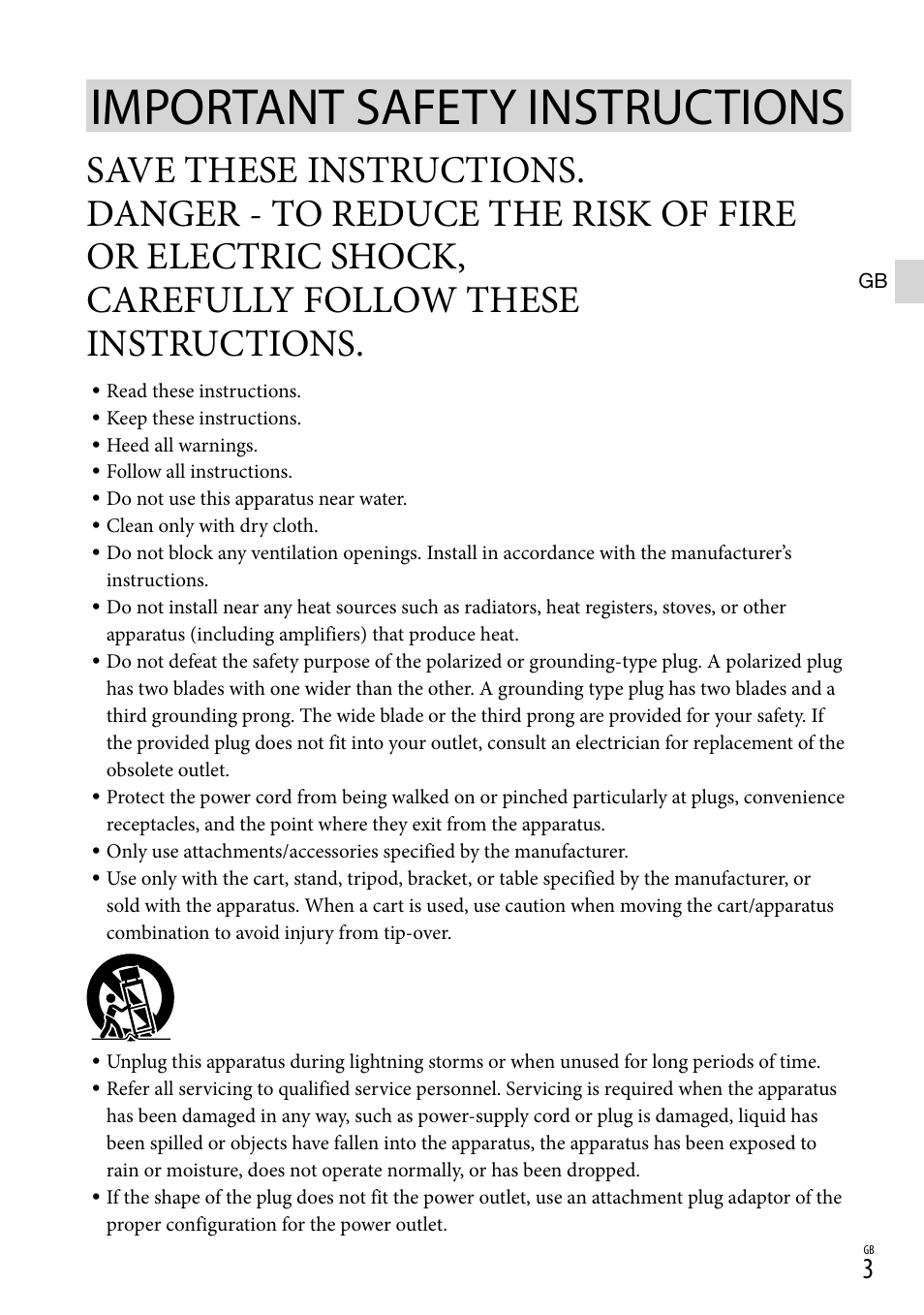 Important safety instructions, Carefully follow these instructions | Sony DEV-50 User Manual | Page 3 / 116