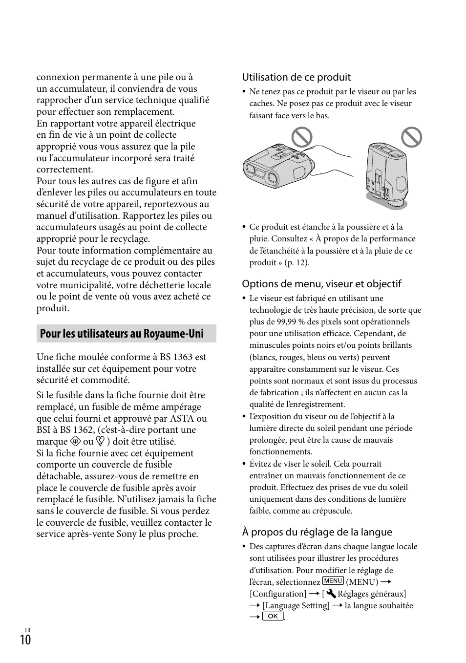 Pour les utilisateurs au royaume-uni | Sony DEV-50 User Manual | Page 46 / 116