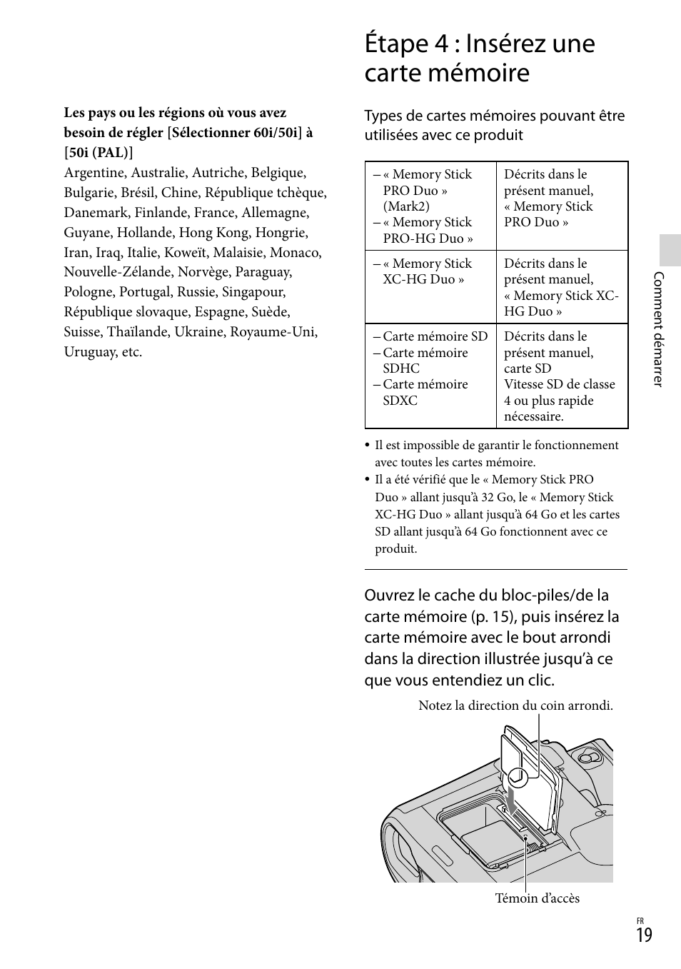 Étape 4 : insérez une carte mémoire, 19) es, 19) s | Sony DEV-50 User Manual | Page 55 / 116