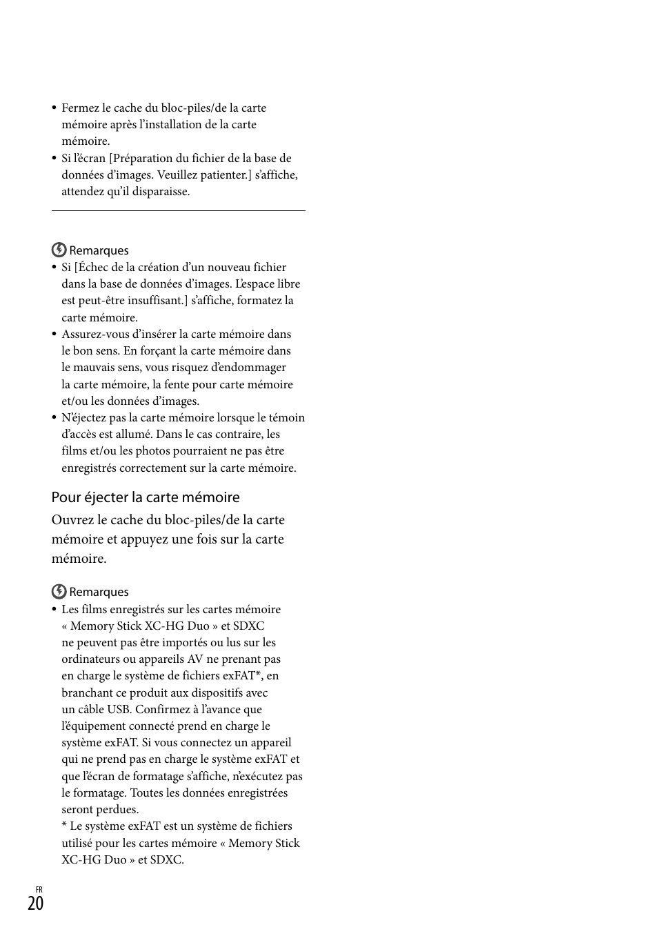 Pour éjecter la carte mémoire | Sony DEV-50 User Manual | Page 56 / 116