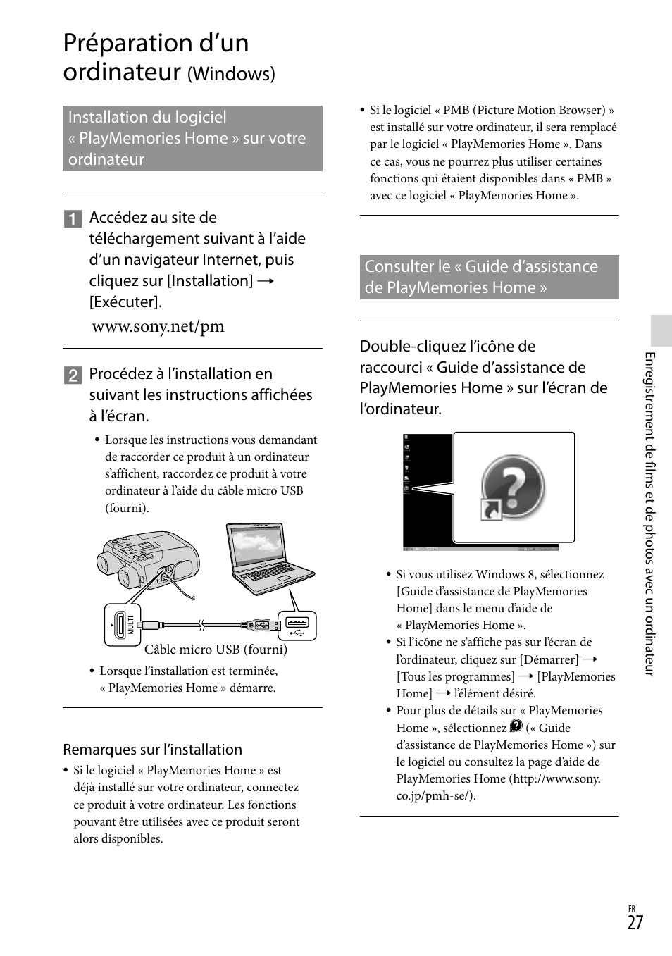 Préparation d’un ordinateur (windows), Préparation d’un ordinateur, Windows) | Exécuter | Sony DEV-50 User Manual | Page 63 / 116