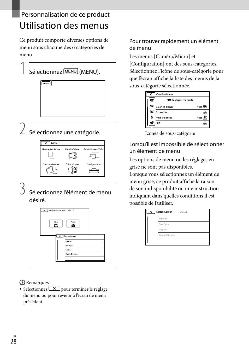 Personnalisation de ce product, Utilisation des menus, Personnalisation de ce | Product | Sony DEV-50 User Manual | Page 64 / 116