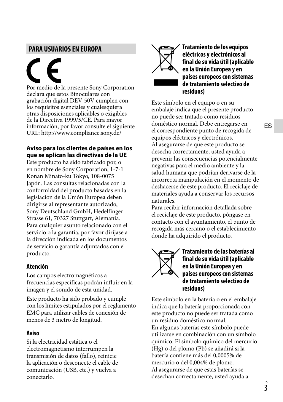 Para usuarios en europa | Sony DEV-50 User Manual | Page 81 / 116