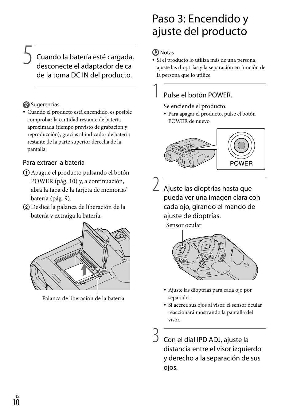 Paso 3: encendido y ajuste del producto, Paso 3: encendido y ajuste del, Producto | Sony DEV-50 User Manual | Page 88 / 116