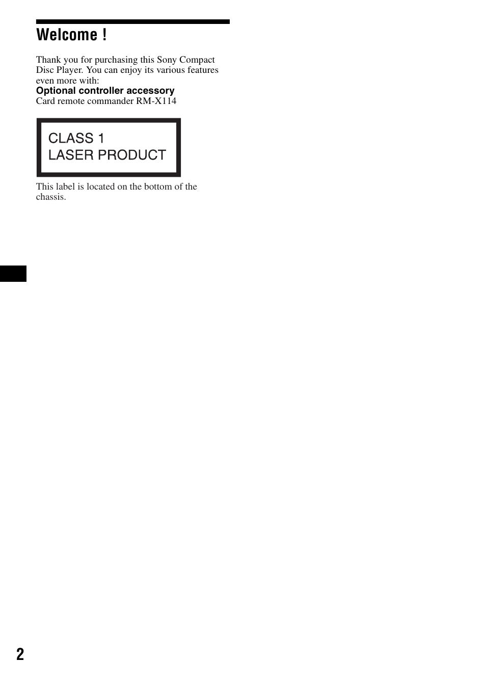 2welcome | Sony CDX-S2000 User Manual | Page 2 / 56