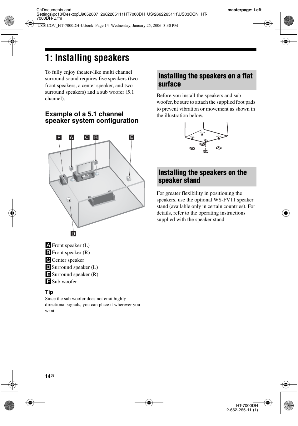 Installing speakers | Sony STR-K7000 User Manual | Page 14 / 84