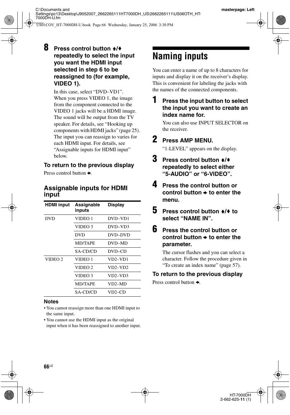 Naming inputs | Sony STR-K7000 User Manual | Page 66 / 84