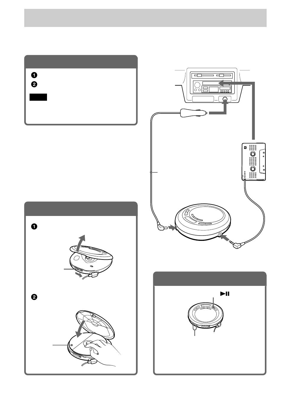 Playing a cd, Connect your cd player, Insert a cd | Play a cd, 1 . connect your cd player, 2 . insert a cd, 3 . play a cd | Sony D-EJ626CK User Manual | Page 6 / 28