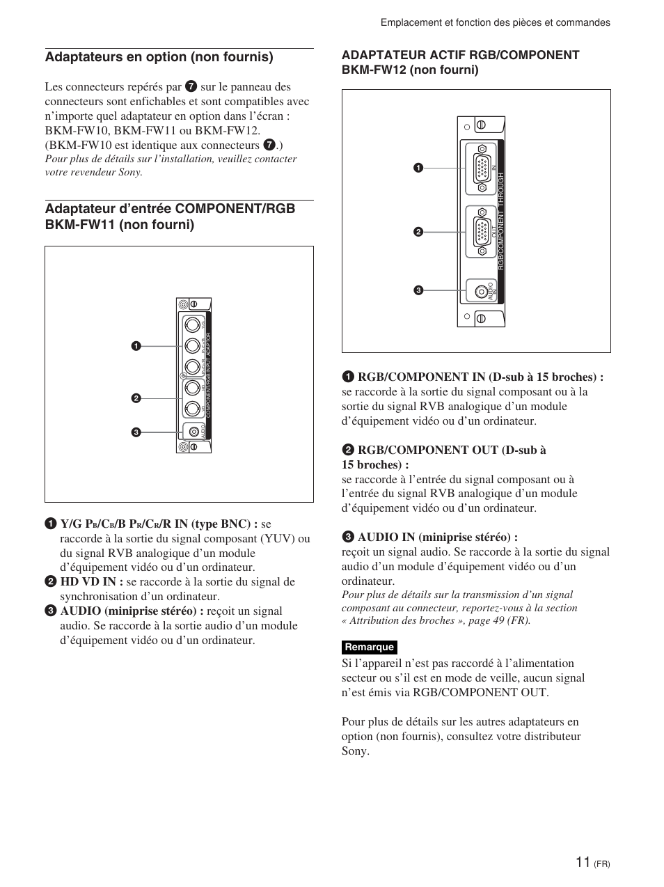 Adaptateurs en option (non fournis), 1 y/g p | Sony FWD-42PV1 User Manual | Page 105 / 328