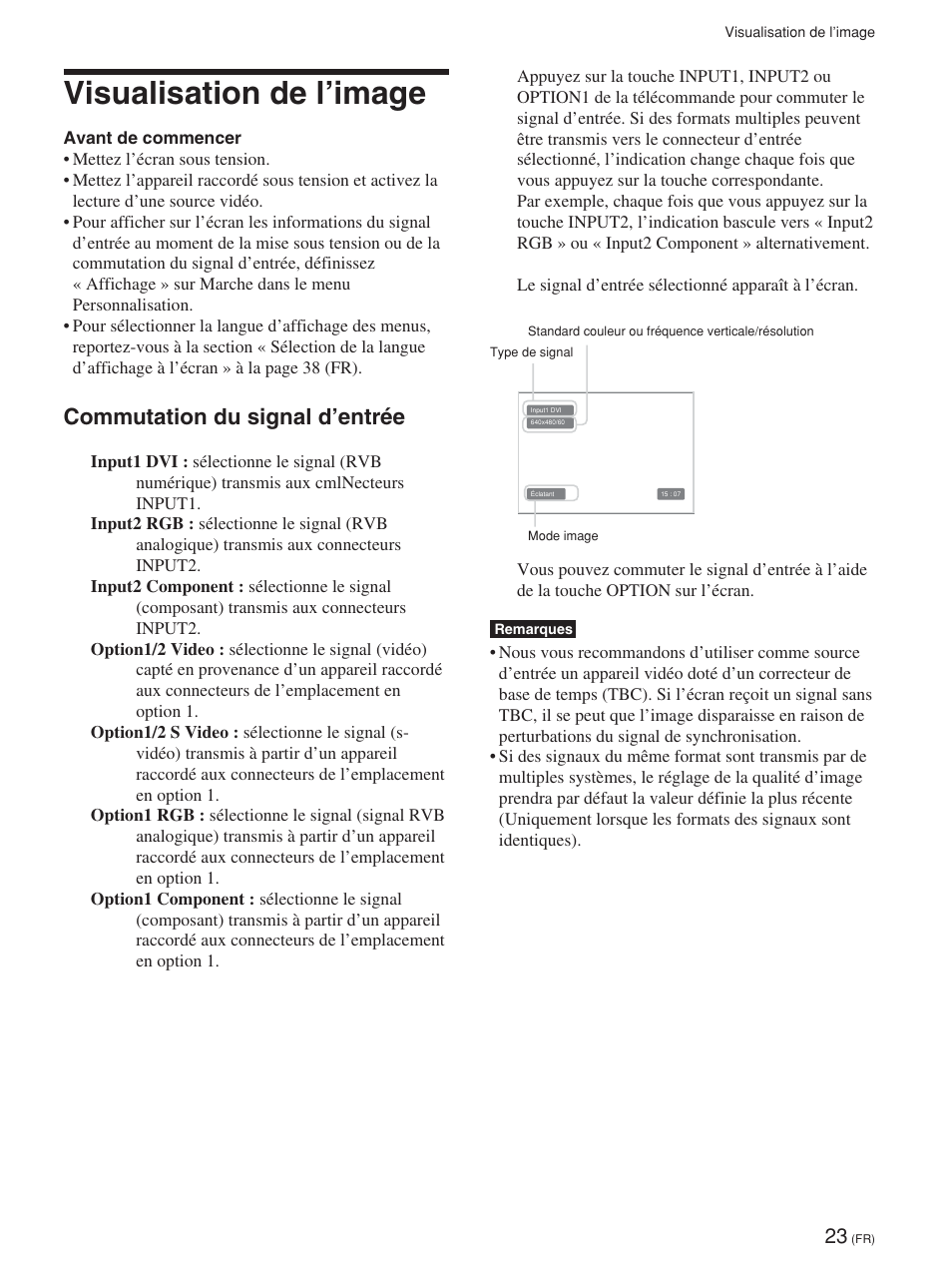 Visualisation de l’image, Commutation du signal d’entrée | Sony FWD-42PV1 User Manual | Page 117 / 328