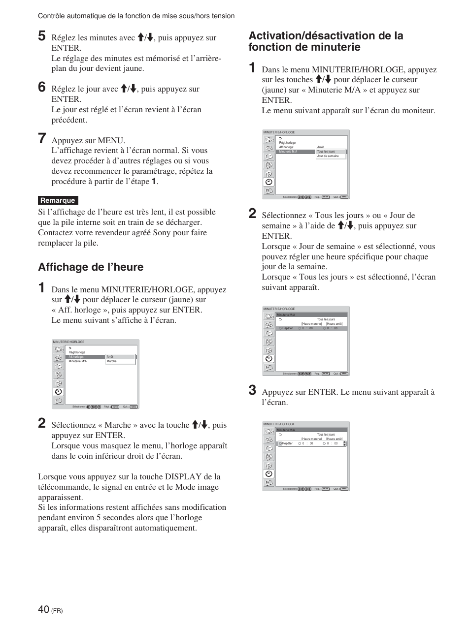 Affichage de l’heure | Sony FWD-42PV1 User Manual | Page 134 / 328