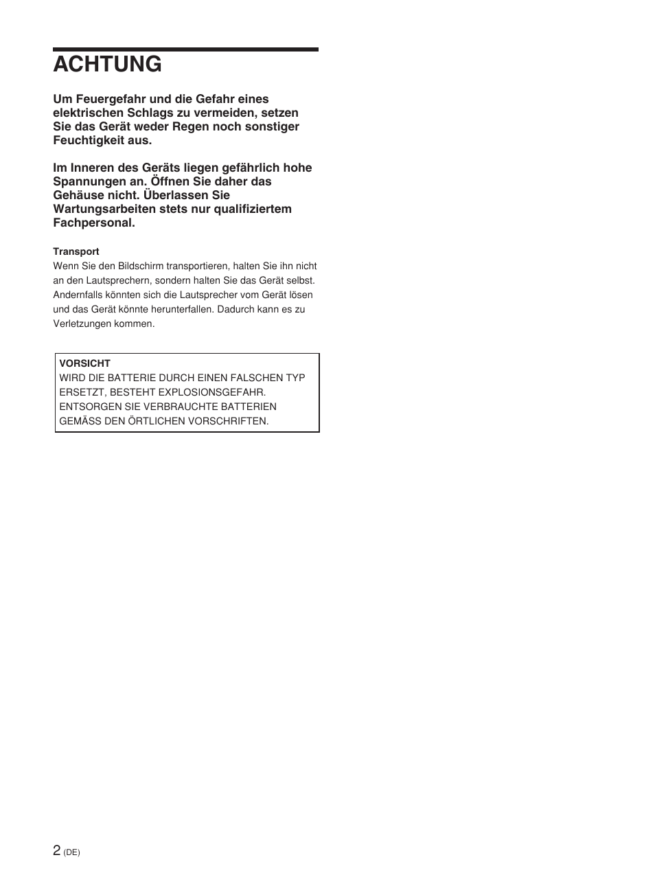 Achtung | Sony FWD-42PV1 User Manual | Page 144 / 328