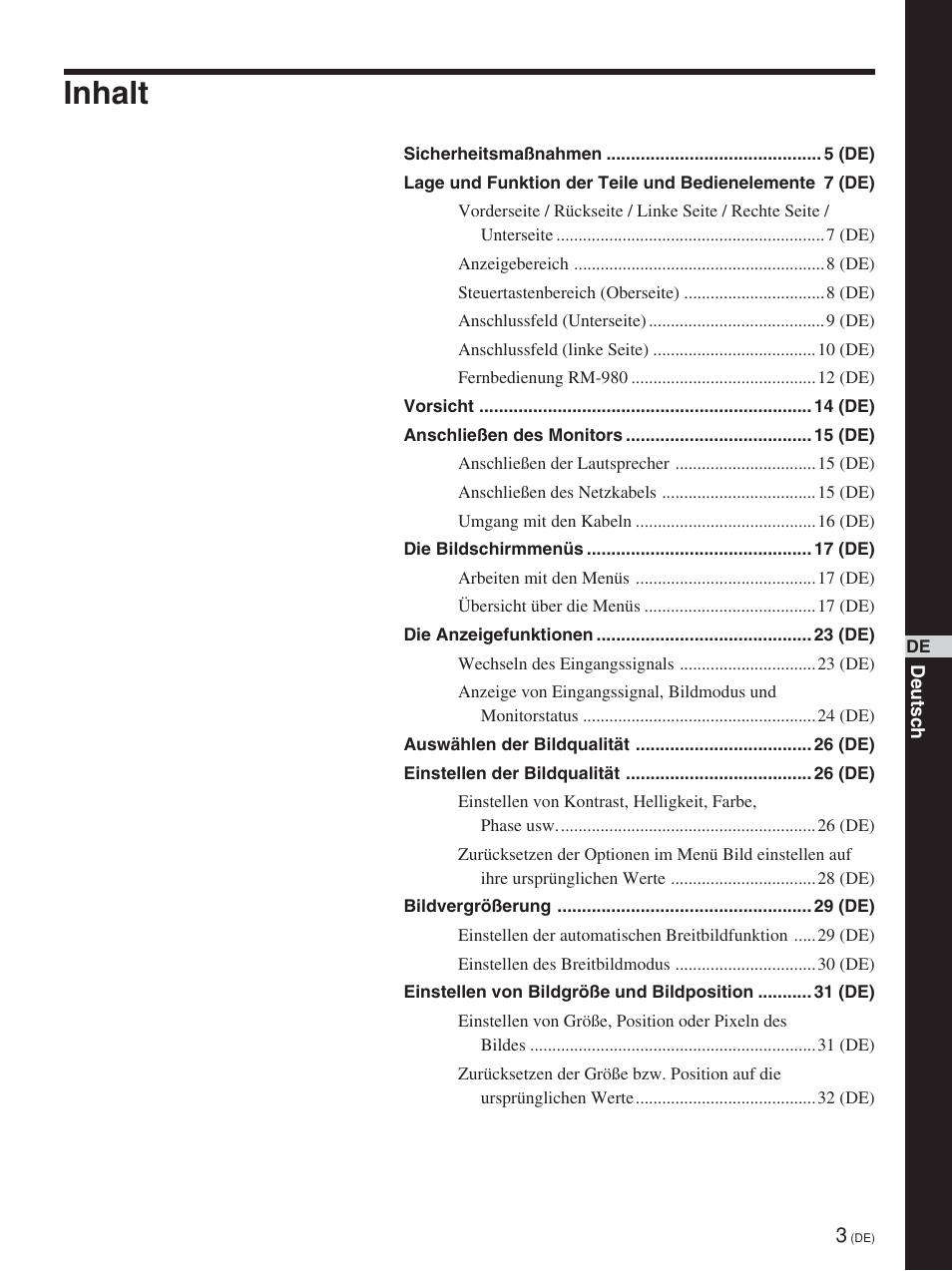 Inhalt | Sony FWD-42PV1 User Manual | Page 145 / 328