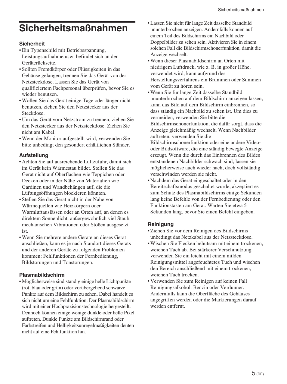 Sicherheitsmaßnahmen | Sony FWD-42PV1 User Manual | Page 147 / 328