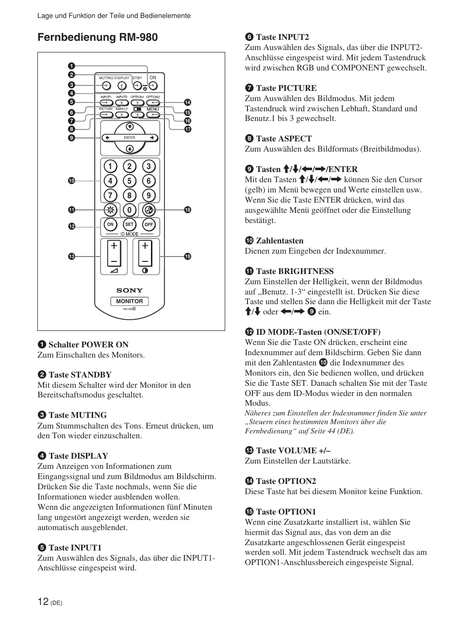 Fernbedienung rm-980 | Sony FWD-42PV1 User Manual | Page 154 / 328