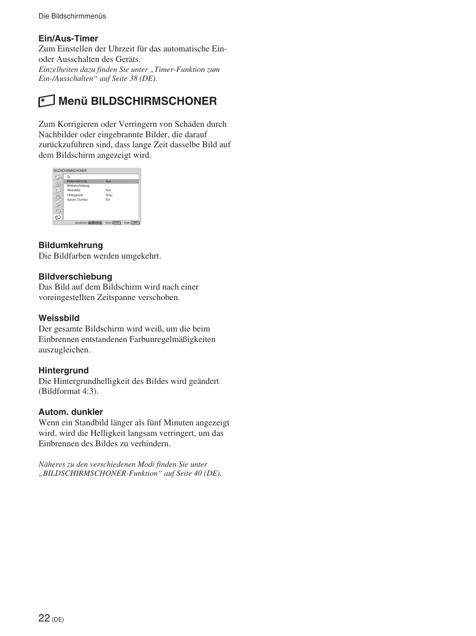 Menü bildschirmschoner | Sony FWD-42PV1 User Manual | Page 164 / 328