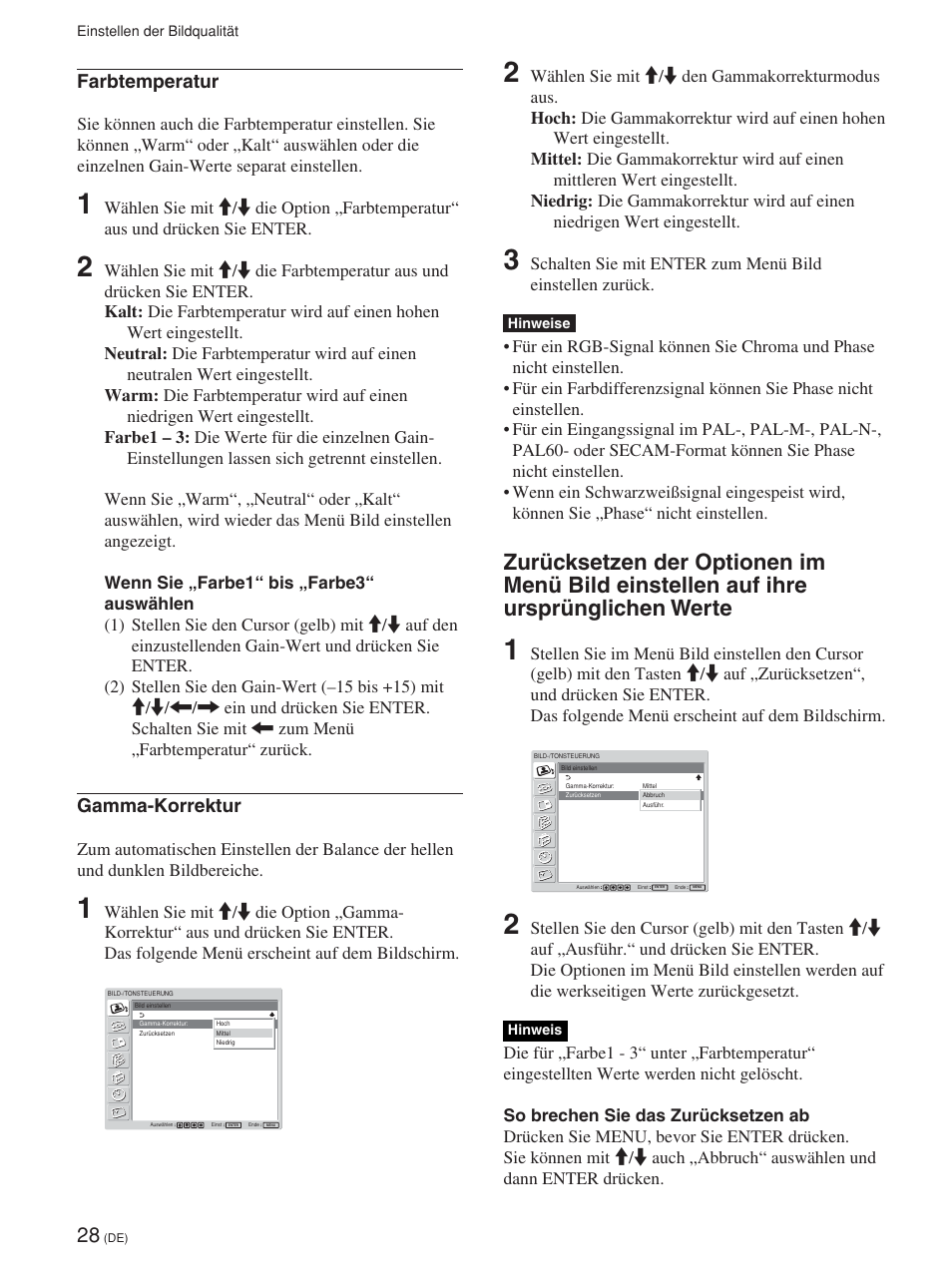 Farbtemperatur, Gamma-korrektur | Sony FWD-42PV1 User Manual | Page 170 / 328