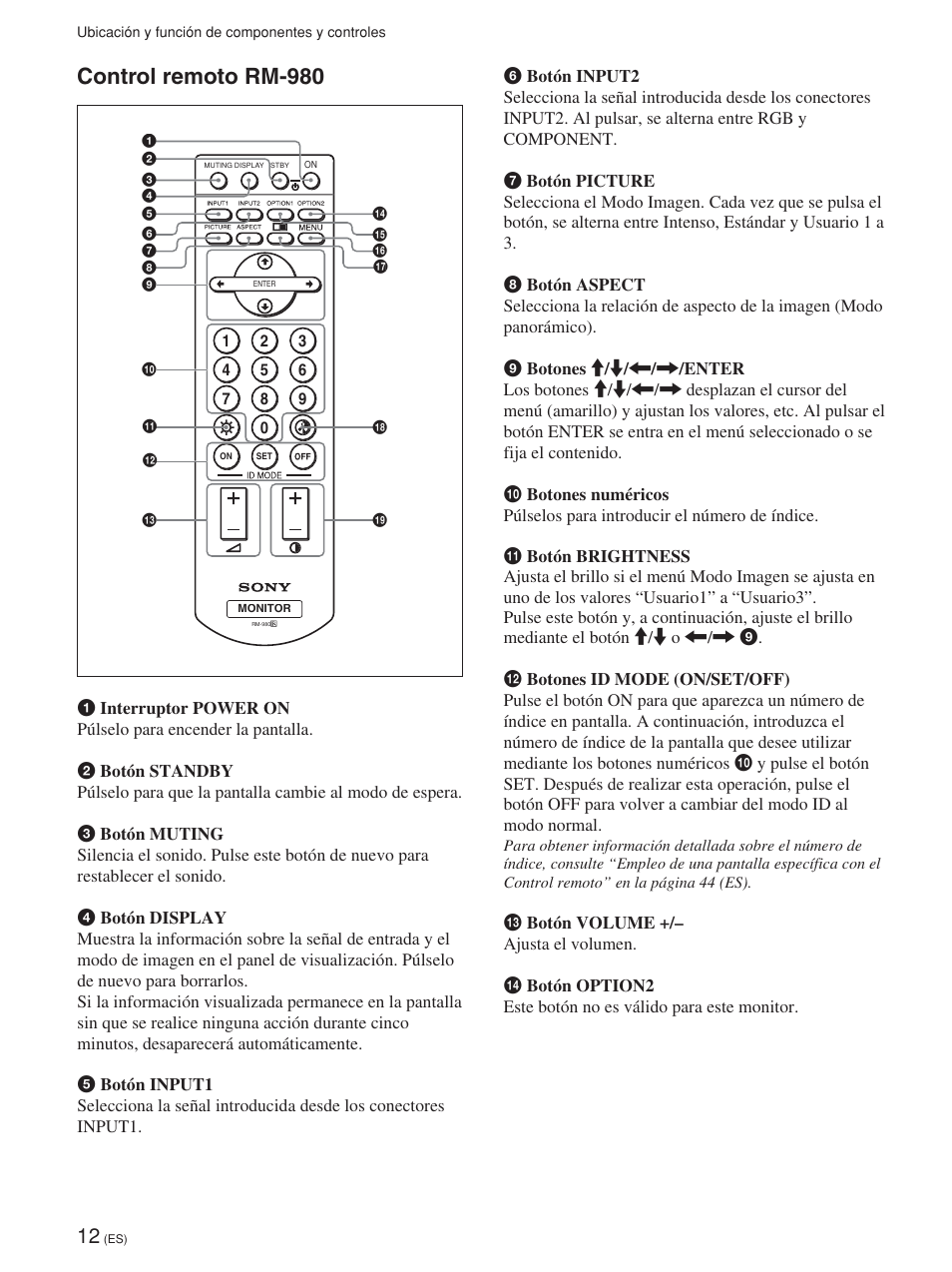 Control remoto rm-980 | Sony FWD-42PV1 User Manual | Page 200 / 328