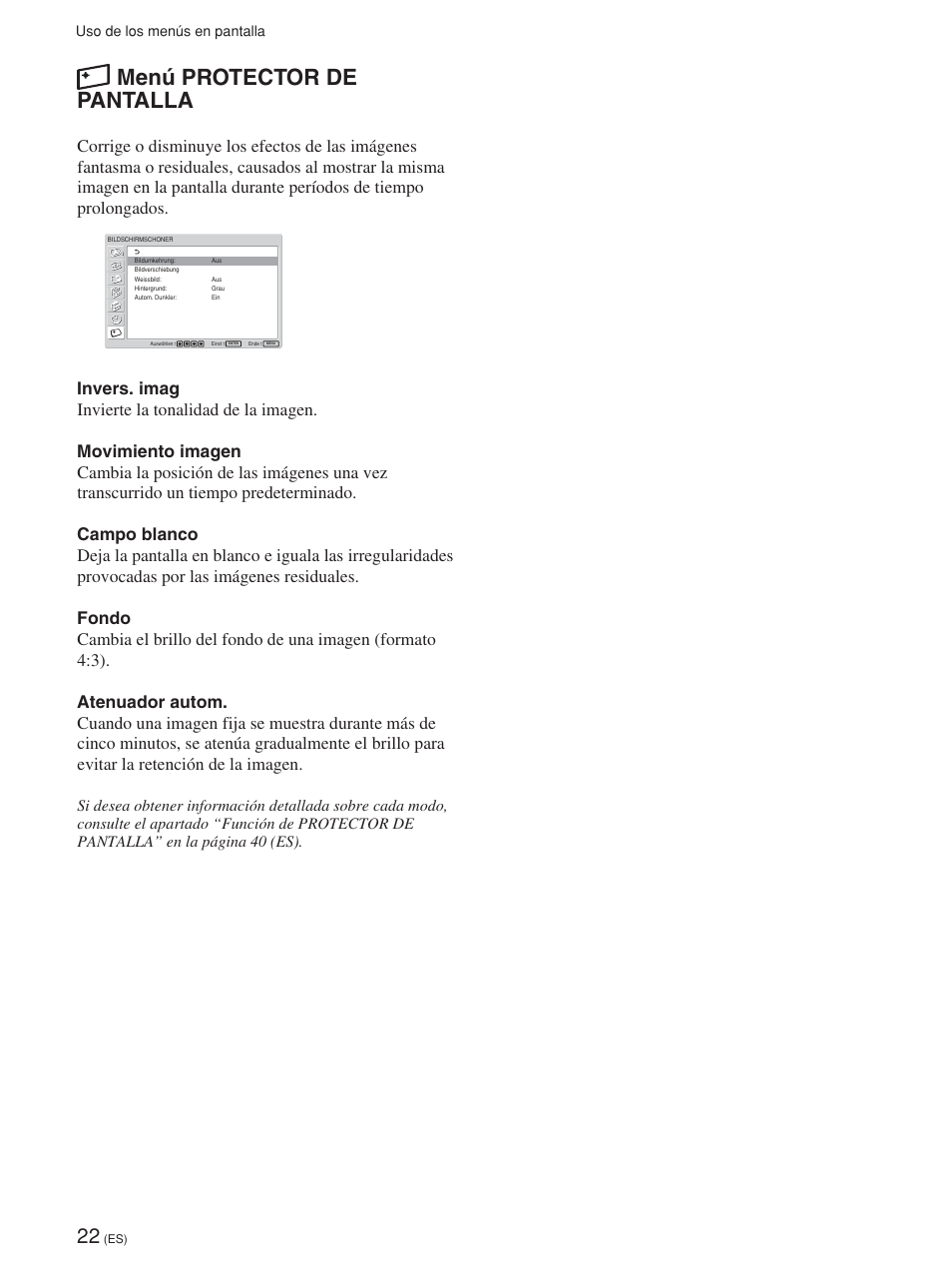 Menú protector de pantalla | Sony FWD-42PV1 User Manual | Page 210 / 328