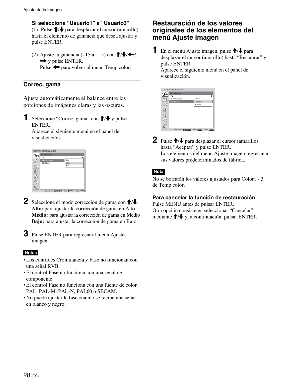 Pulse enter para regresar al menú ajuste imagen | Sony FWD-42PV1 User Manual | Page 216 / 328