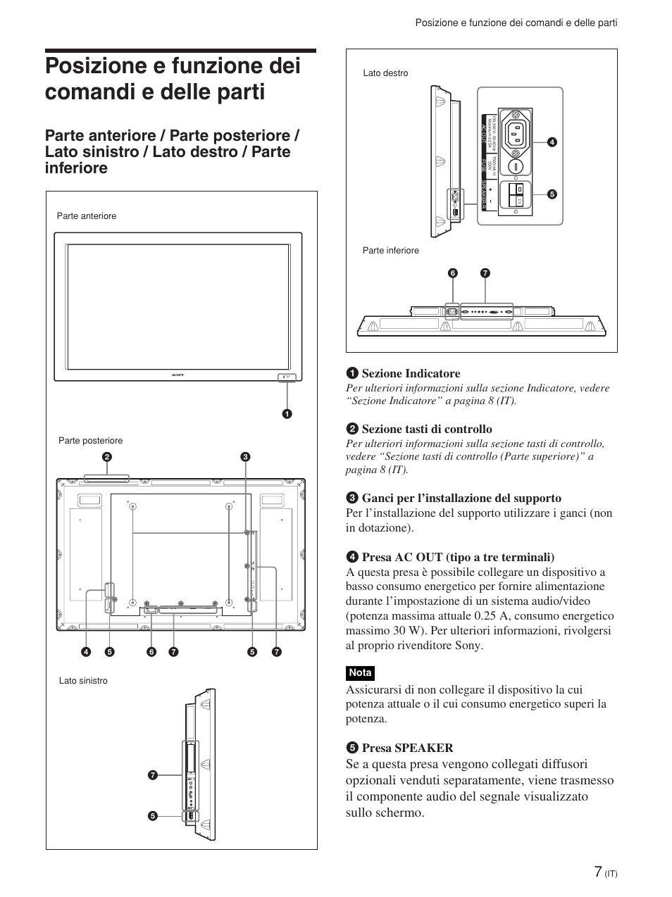 Posizione e funzione dei comandi e delle parti | Sony FWD-42PV1 User Manual | Page 241 / 328