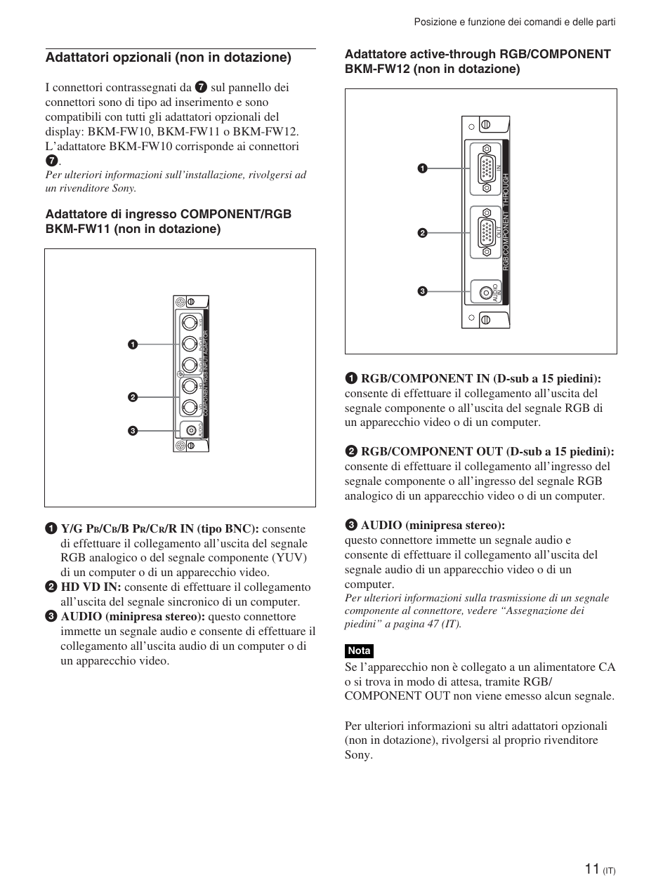 Adattatori opzionali (non in dotazione), 1 y/g p | Sony FWD-42PV1 User Manual | Page 245 / 328