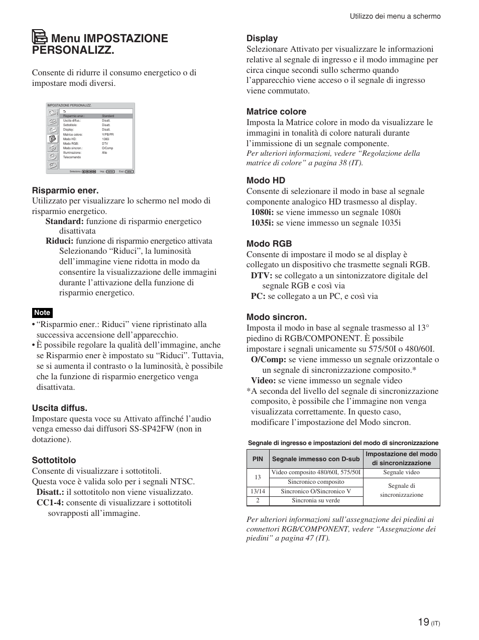 Menu impostazione personalizz | Sony FWD-42PV1 User Manual | Page 253 / 328