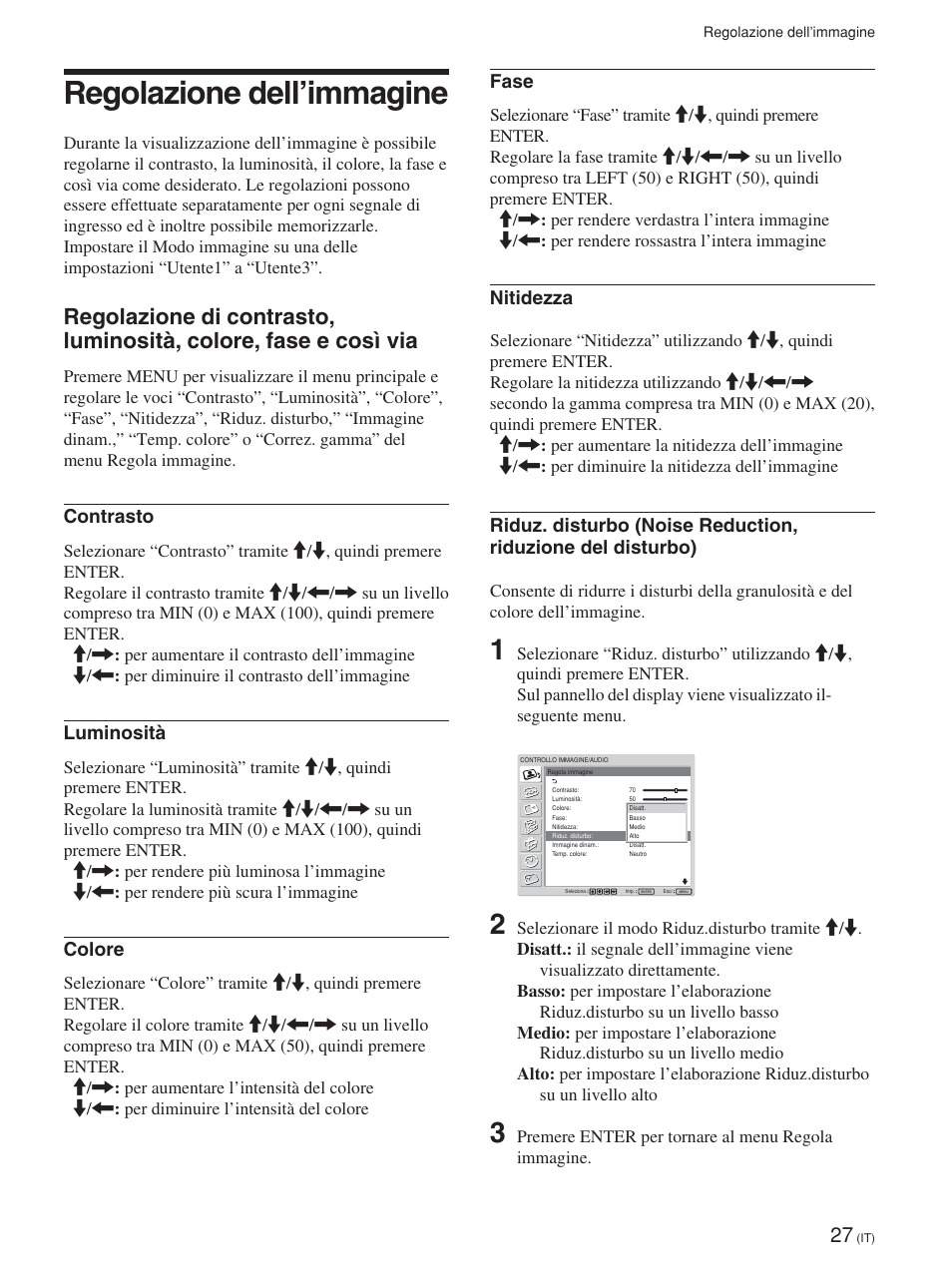 Regolazione dell’immagine, Contrasto, Luminosità | Colore, Fase, Nitidezza | Sony FWD-42PV1 User Manual | Page 261 / 328