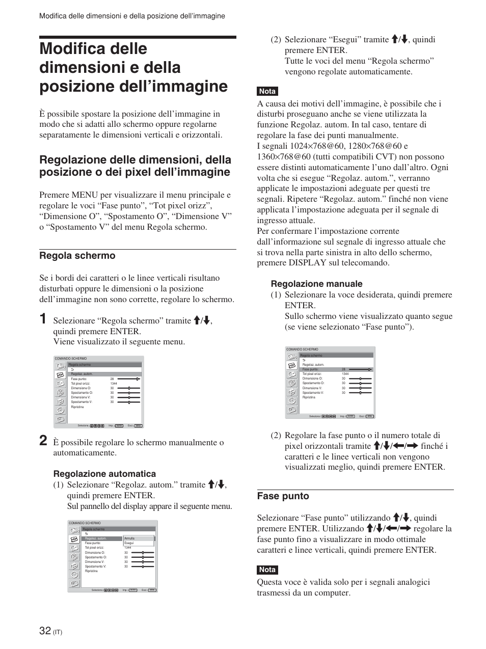 Regola schermo, Fase punto, Nota | Sony FWD-42PV1 User Manual | Page 266 / 328