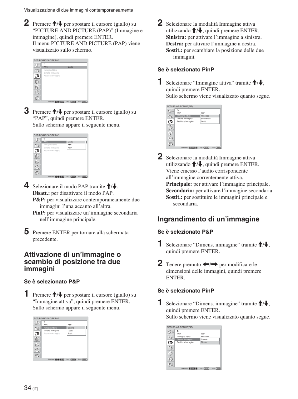 Ingrandimento di un’immagine, Se è selezionato p&p | Sony FWD-42PV1 User Manual | Page 268 / 328