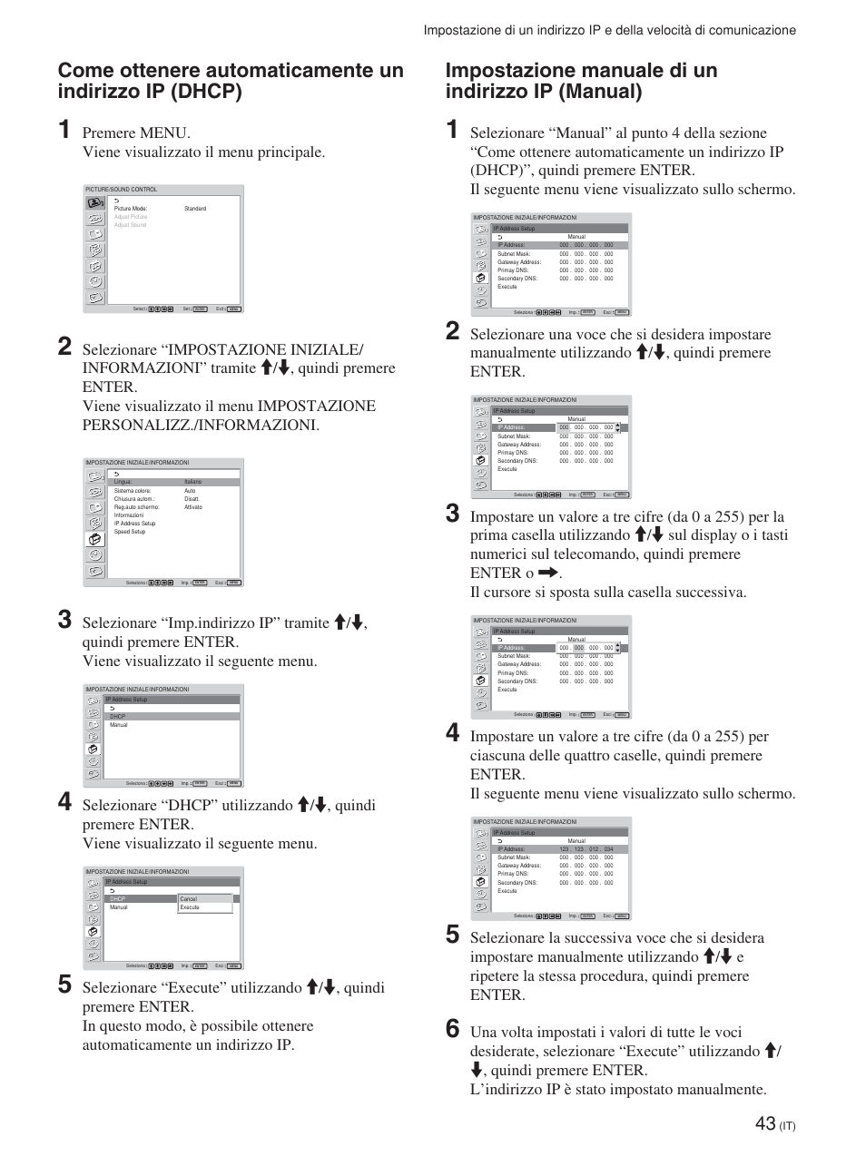 Impostazione manuale di un indirizzo ip (manual) | Sony FWD-42PV1 User Manual | Page 277 / 328
