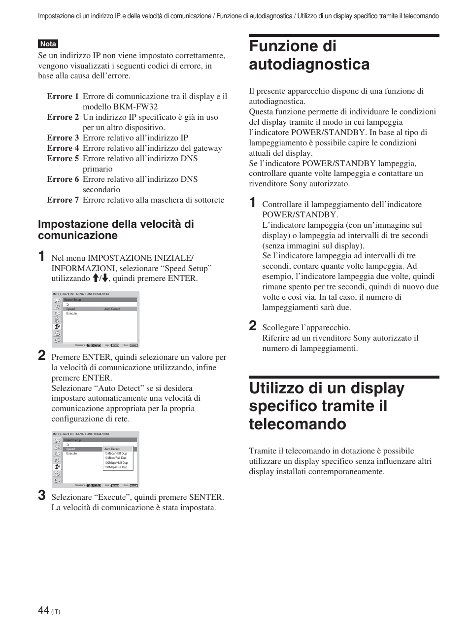 Funzione di autodiagnostica, Impostazione della velocità di comunicazione | Sony FWD-42PV1 User Manual | Page 278 / 328