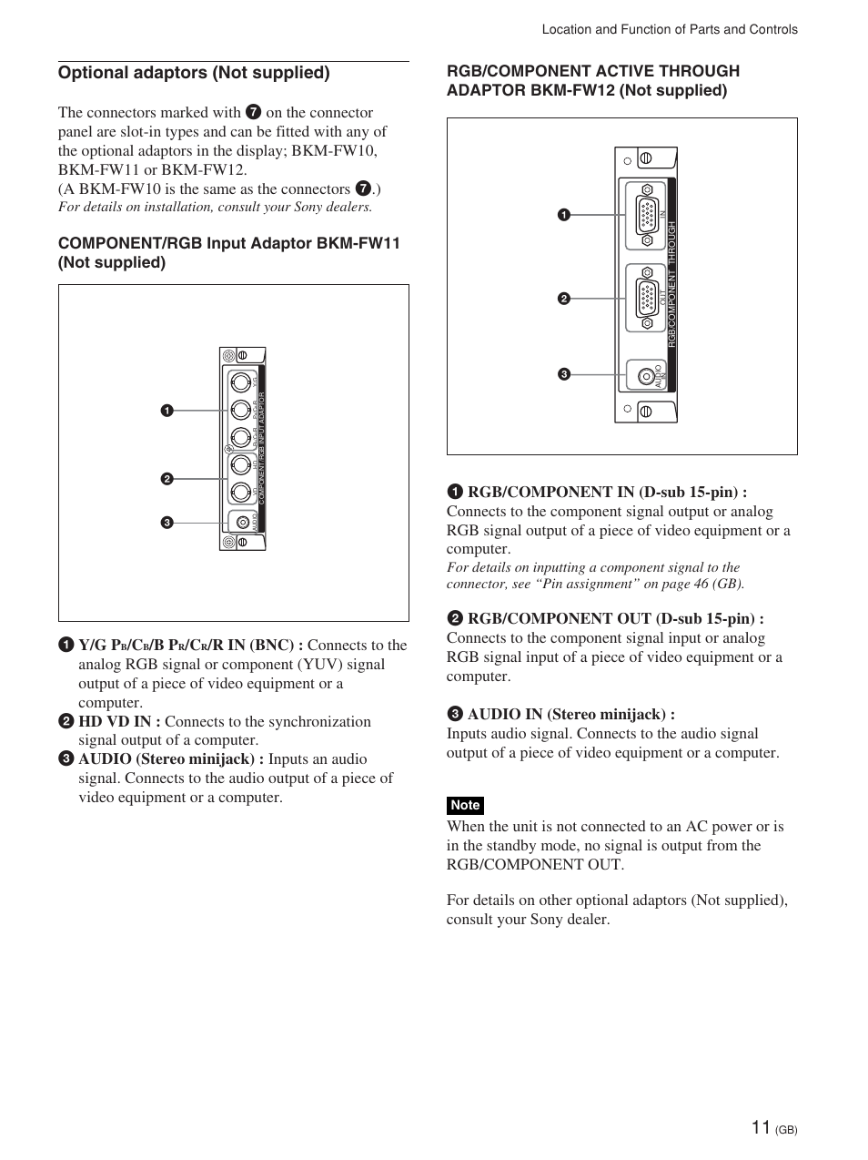 Optional adaptors (not supplied) | Sony FWD-42PV1 User Manual | Page 59 / 328