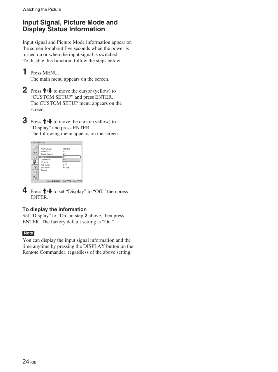 Press menu. the main menu appears on the screen | Sony FWD-42PV1 User Manual | Page 72 / 328
