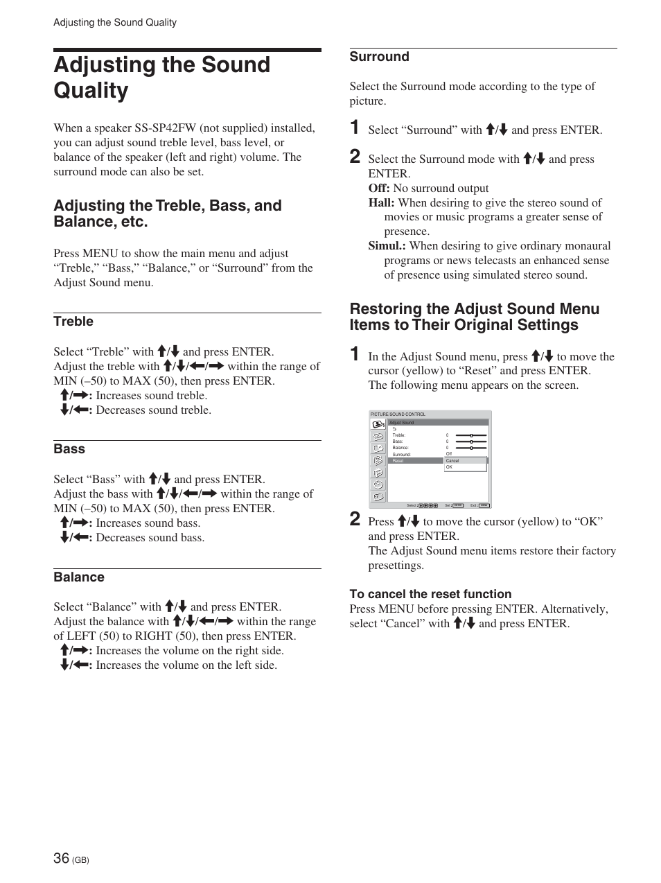 Adjusting the sound quality, Adjusting the treble, bass, and balance, etc, Réglage de l’affichage multiple | Einstellen der tonqualität, Einstellen der höhen, bässe, balance usw, Ajuste de la calidad del sonido, Ajuste de agudos, bajos y equilibrio, etc, Regolazione della qualità dell’audio, Treble, Bass | Sony FWD-42PV1 User Manual | Page 84 / 328