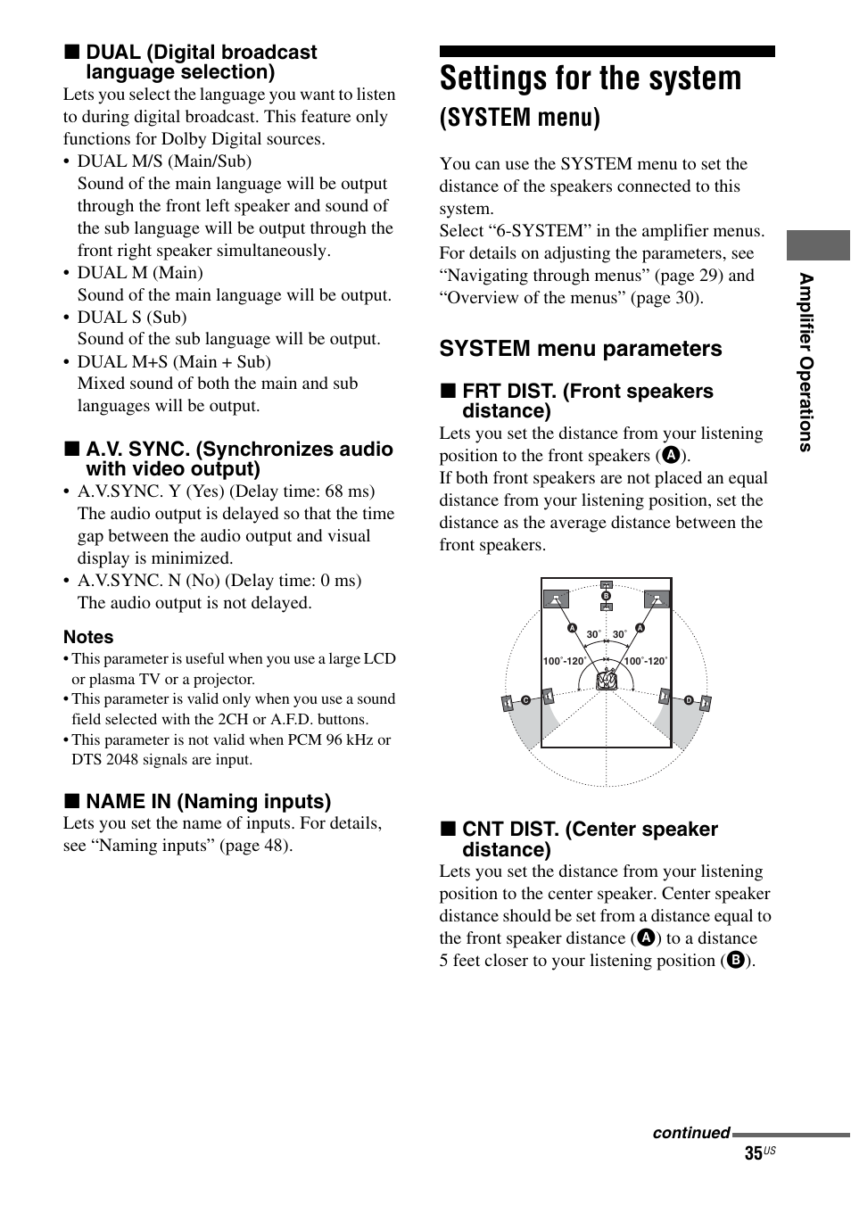 Settings for the system (system menu), Settings for the system, System menu) | System menu parameters | Sony HT-DDW795 User Manual | Page 35 / 60