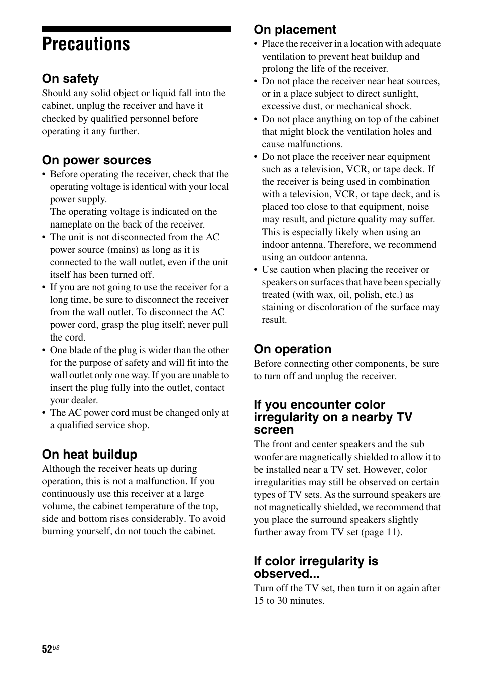 Precautions | Sony HT-DDW795 User Manual | Page 52 / 60