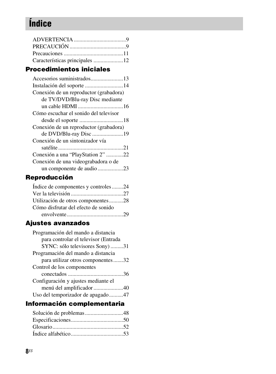 Índice | Sony RHT-G800 User Manual | Page 112 / 160