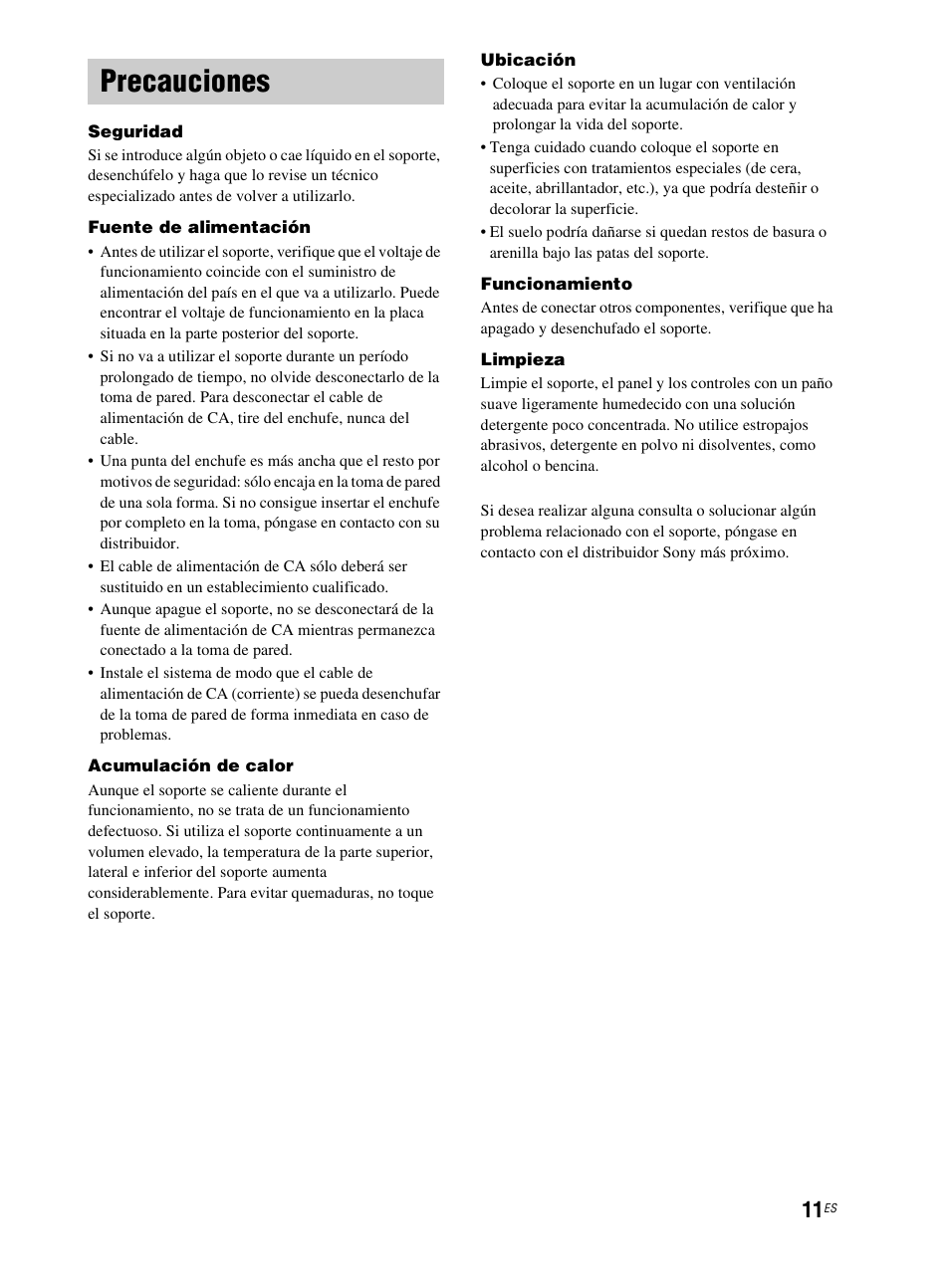 Precauciones | Sony RHT-G800 User Manual | Page 115 / 160