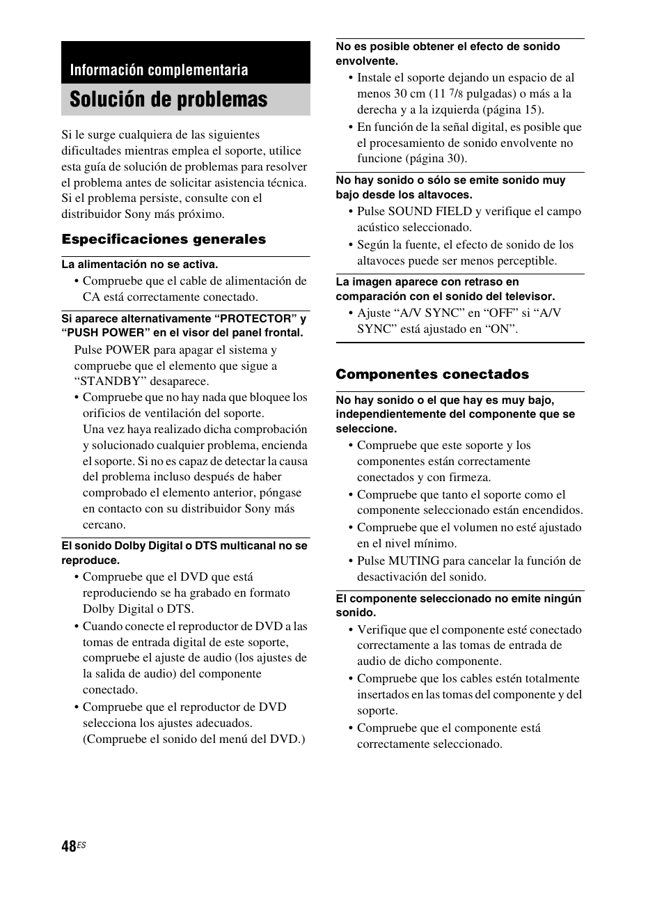 Información complementaria, Solución de problemas | Sony RHT-G800 User Manual | Page 152 / 160