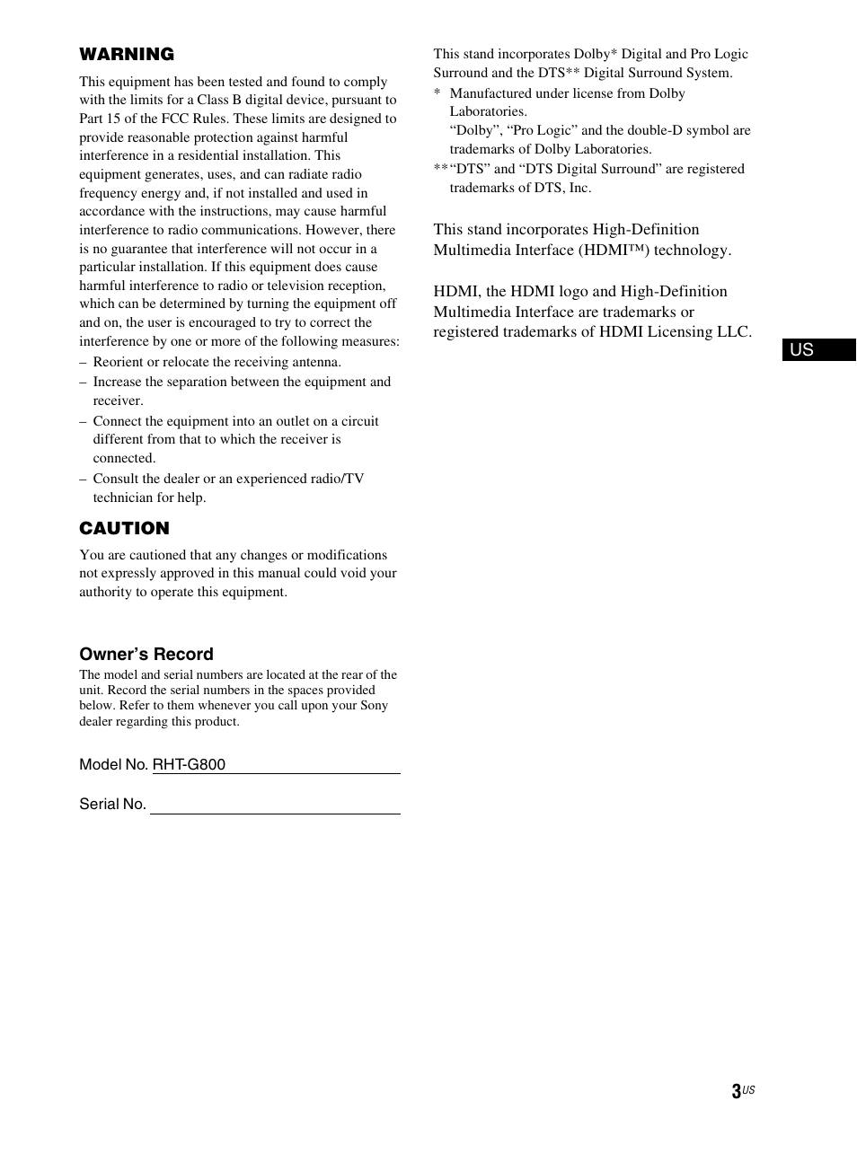 Sony RHT-G800 User Manual | Page 3 / 160
