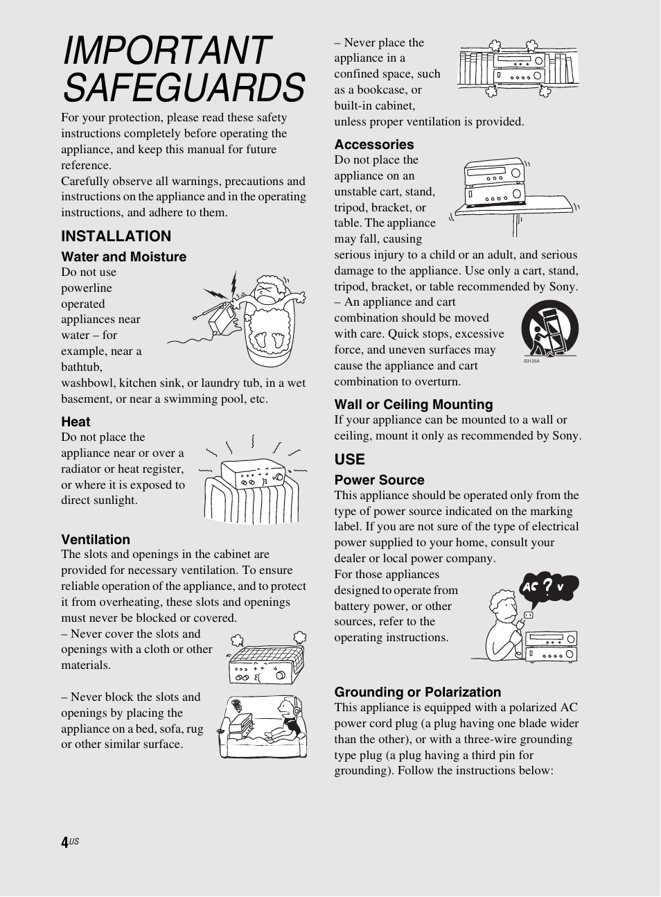 Important safeguards | Sony RHT-G800 User Manual | Page 4 / 160