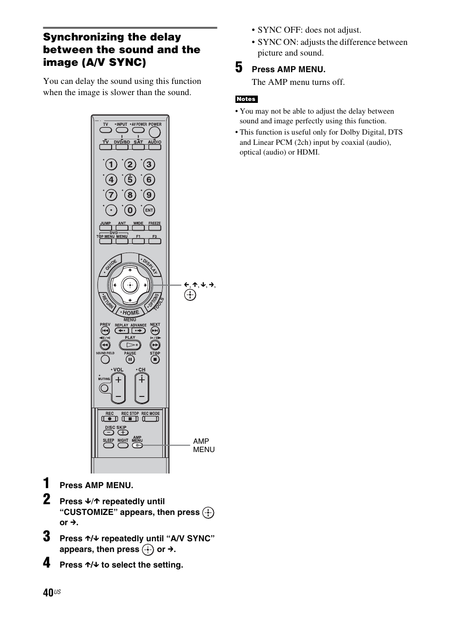 The amp menu turns off | Sony RHT-G800 User Manual | Page 40 / 160