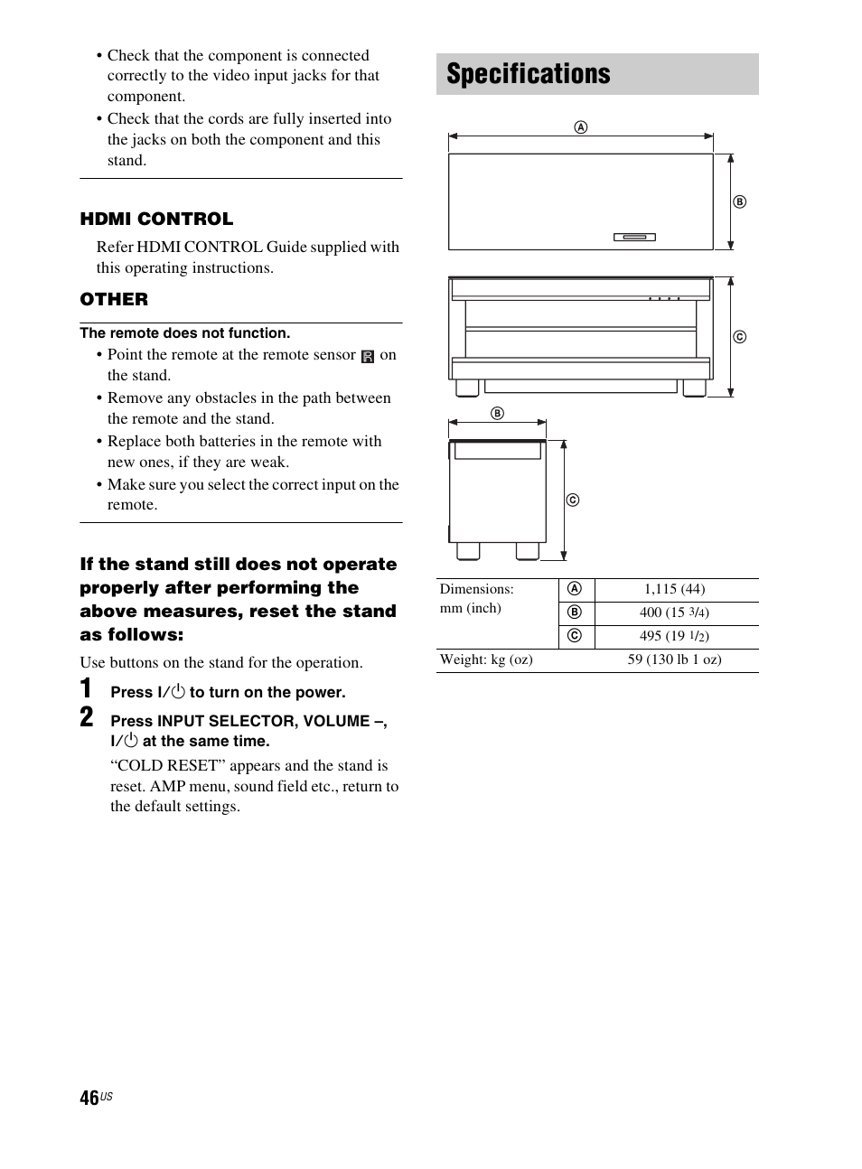 Specifications, R) (46) | Sony RHT-G800 User Manual | Page 46 / 160